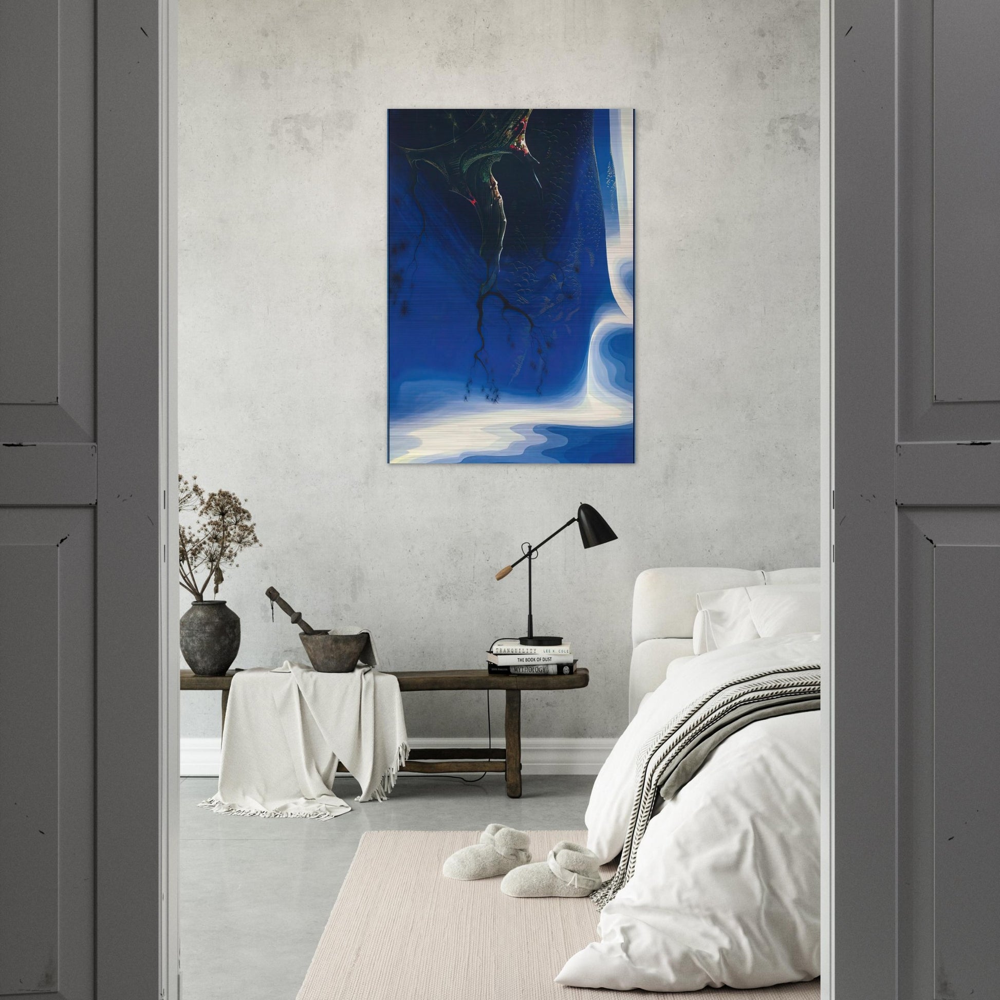 Blue Purple Mist - Eyvind Earle Brushed Aluminum Print - 70x100 cm / 28x40 inches | Eyvind Earle Aluminum Print | Eyvind Earle Prints