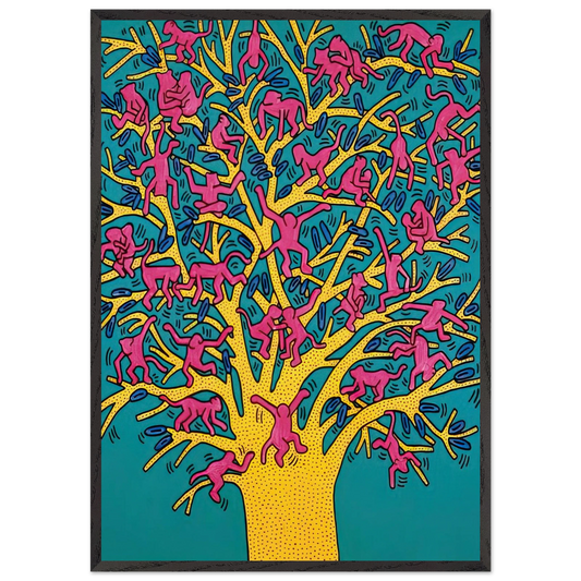 THE TREE OF MONKEYS N2 - Keith Haring 70x100 cm / 28x40 inches Framed Art Print – Black Wooden Frame