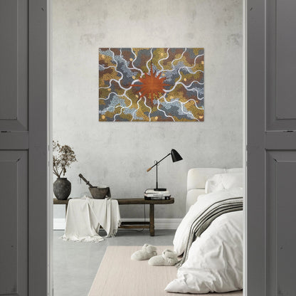 Creation, Lightning Dreaming - 1993 - Clifford Possum Tjapaltjarri Brushed Aluminum Print - 70x100 cm / 28x40 inches | Clifford Possum Tjapaltjarri Aluminum Print | Clifford Possum Tjapaltjarri Prints