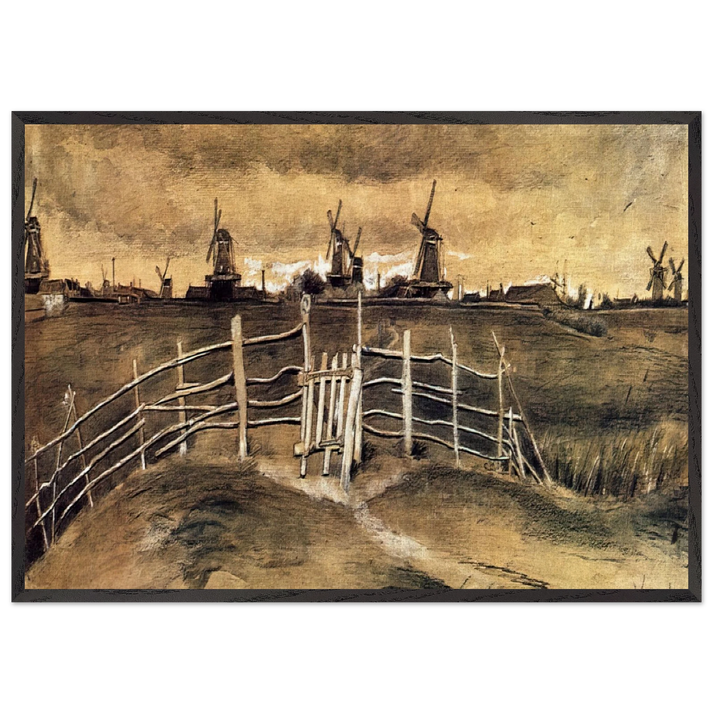 Windmils at Dordrecht - Vincent van Gogh 70x100 cm / 28x40 inches Framed Art Print – Black Wooden Frame