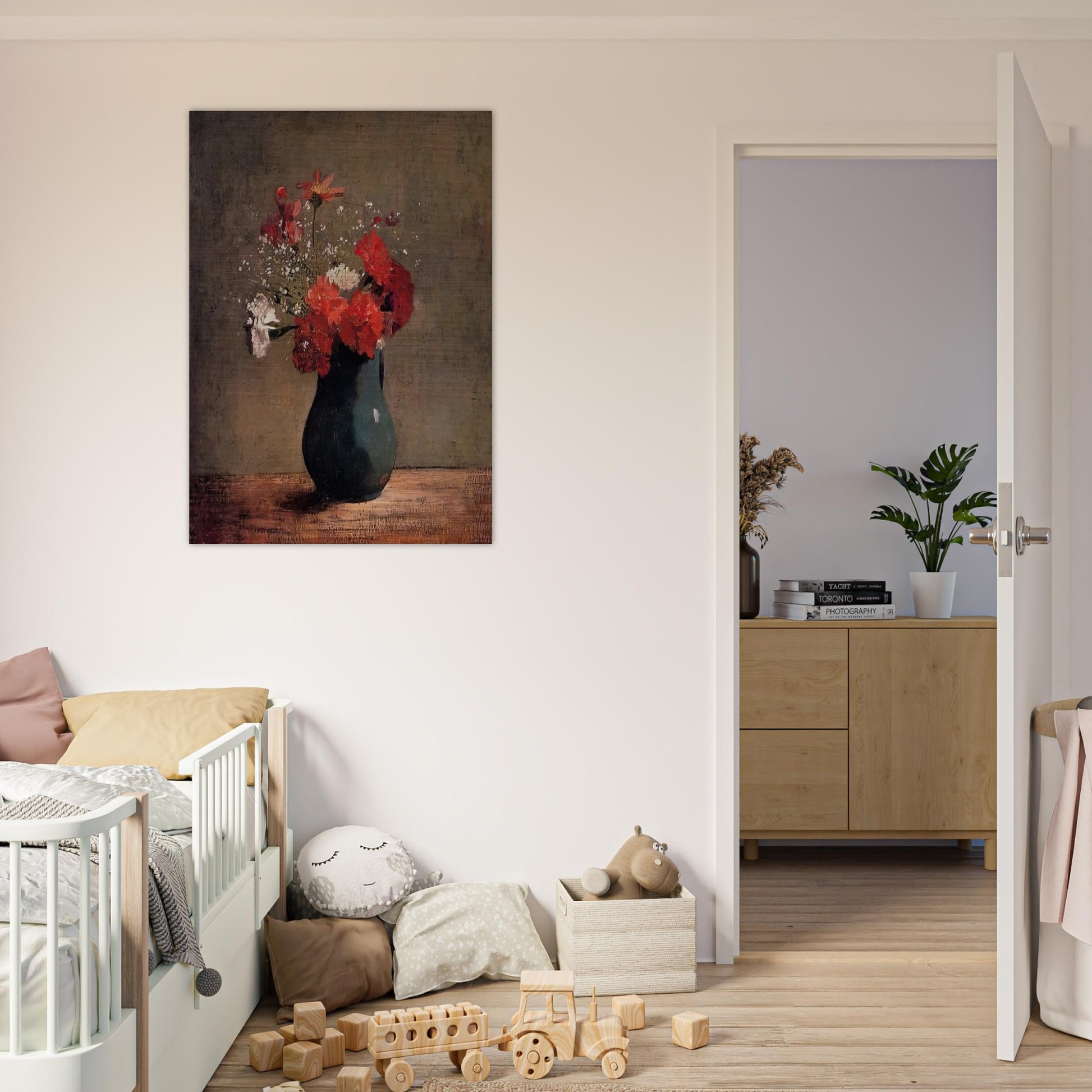 CARNATIONS AND BABY S BREATH IN A GREEN PITCHER - Odilon Redon Brushed Aluminum Print - 70x100 cm / 28x40 inches | Odilon Redon Aluminum Print | Odilon Redon Prints