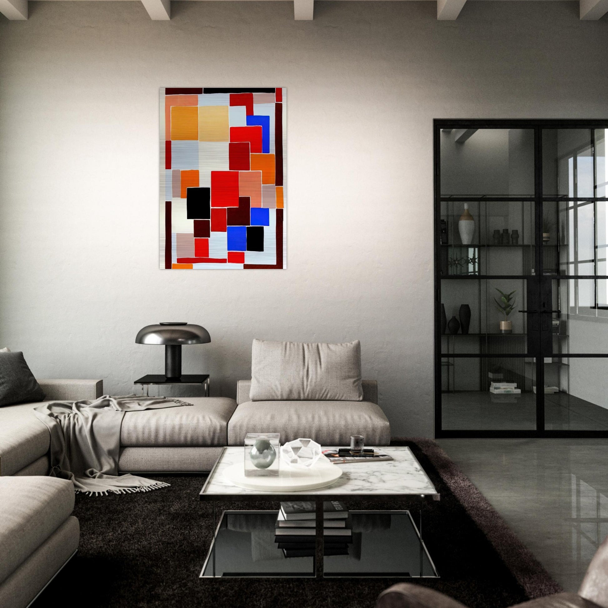 DESIGN IN THE STYLE OF MONDRIAN POSSIBLY FOR A RUG FROM COMPOSITIONS COLOURS IDEAS 1931 - Sonia Delaunay Brushed Aluminum Print - 70x100 cm / 28x40 inches | Sonia Delaunay Aluminum Print | Sonia Delaunay Prints
