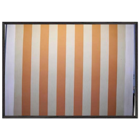 Peinture acrylique blanche sur tissu raye blanc et orange - 1967 - Daniel Buren 70x100 cm / 28x40 inches Framed Art Print – Black Wooden Frame