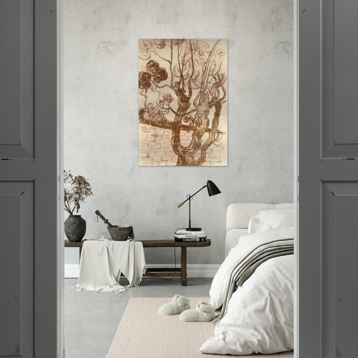 Treetop Seen against the Wall of the Asylum - Vincent van Gogh Brushed Aluminum Print - 70x100 cm / 28x40 inches | Vincent van Gogh Aluminum Print | Vincent van Gogh Prints