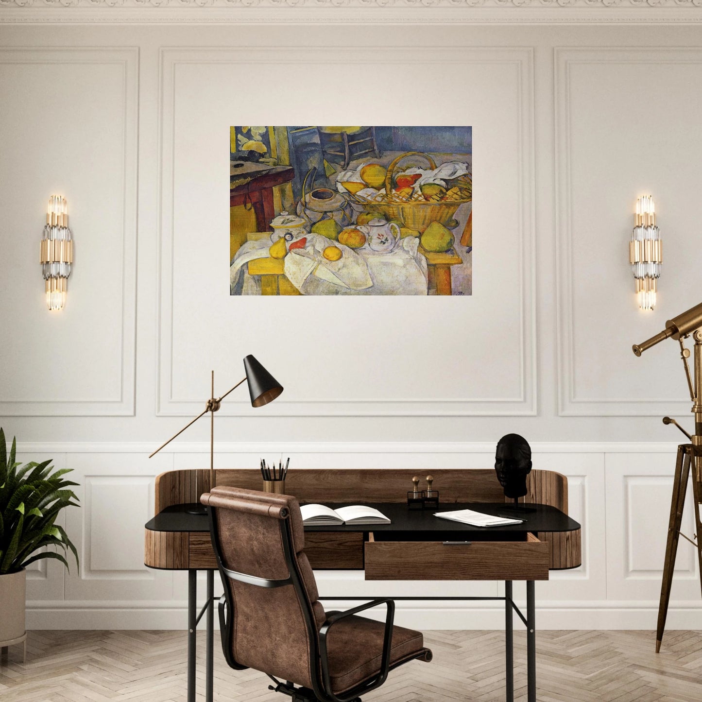 Still life with basket Kitchen table - Paul Cézanne Brushed Aluminum Print - 70x100 cm / 28x40 inches | Paul Cézanne Aluminum Print | Paul Cézanne Prints