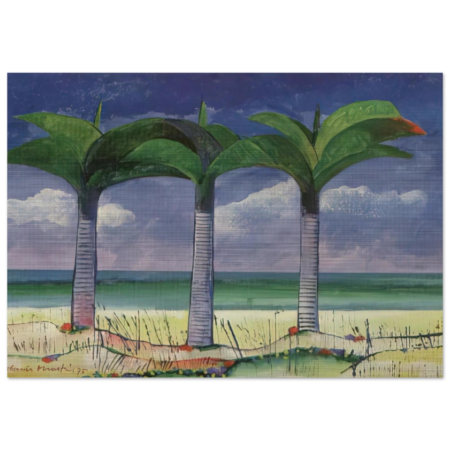 Praia com Três Coqueiros - 1995 - Aldemir Martins Brushed Aluminum Print - 70x100 cm / 28x40 inches | Aldemir Martins Aluminum Print | Aldemir Martins Prints