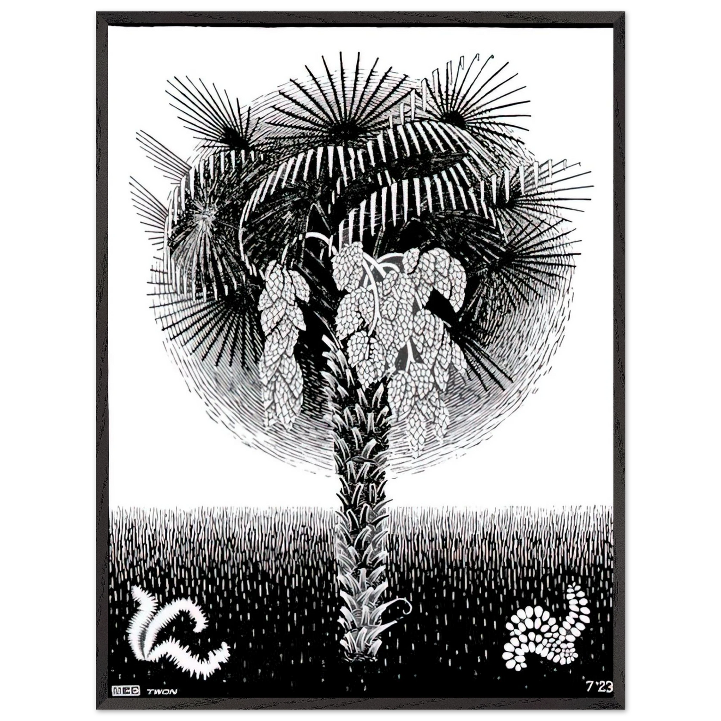 MC Escher - PALM TREE Wall Art - 30x40 cm / 12x16 inches - Premium Wooden Framed Poster With Fine Art Paper - Black frame