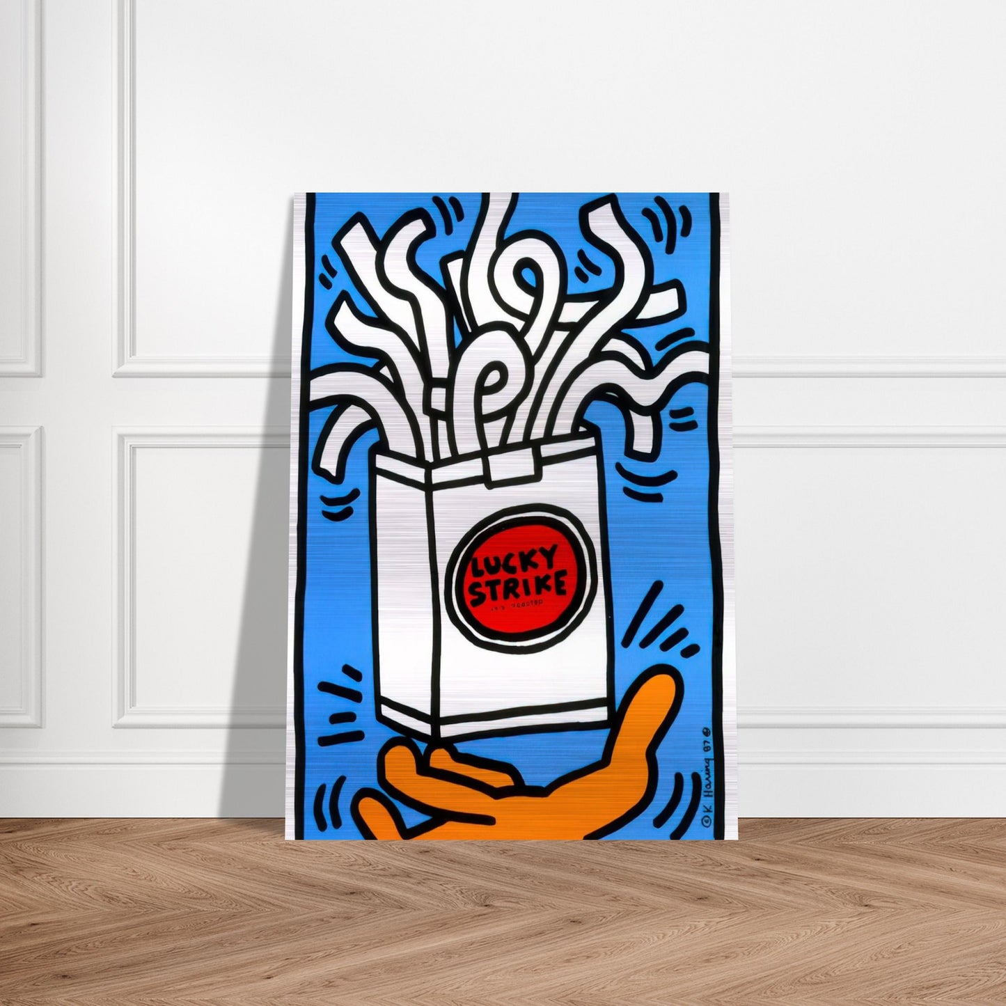 LUCKY STRIKE 1987 - Keith Haring Brushed Aluminum Print - 70x100 cm / 28x40 inches | Keith Haring Aluminum Print | Keith Haring Prints