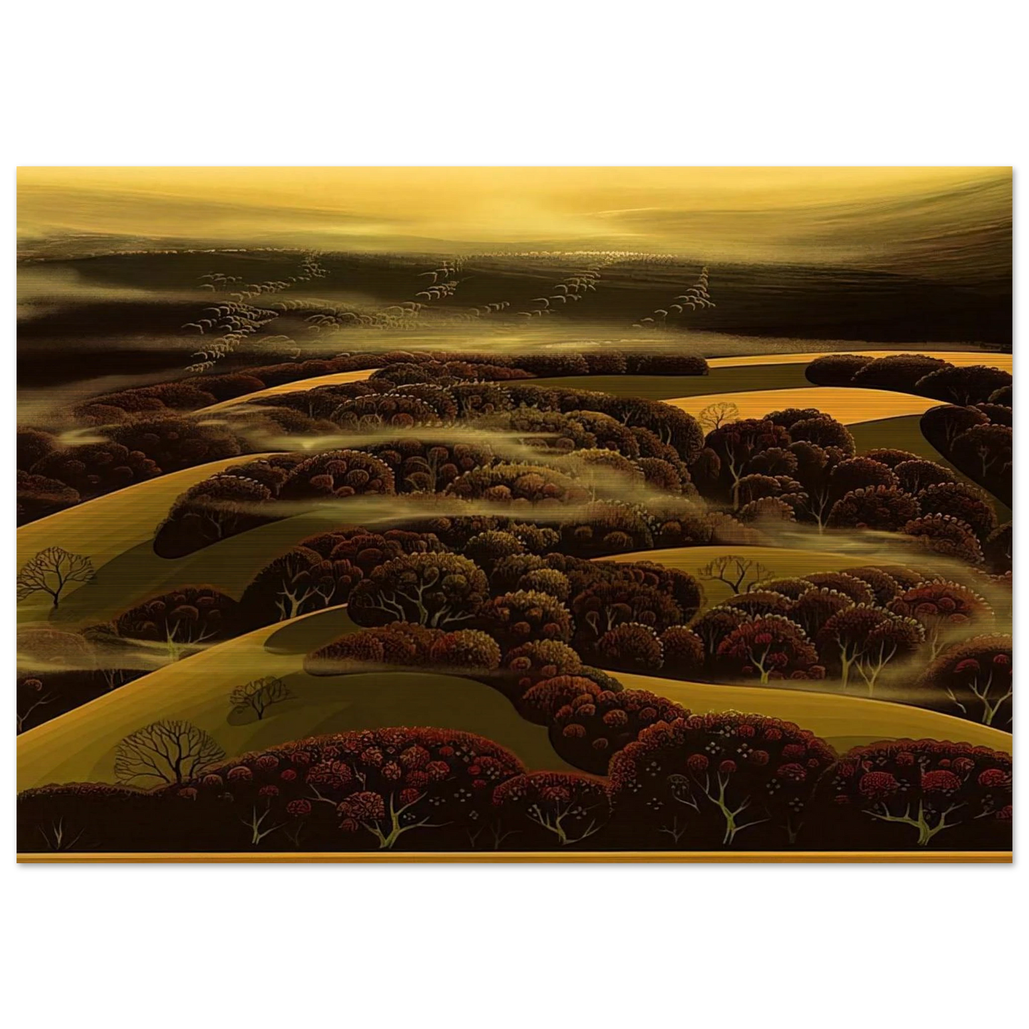 When the Fog Rolls In - Eyvind Earle Brushed Aluminum Print - 70x100 cm / 28x40 inches | Eyvind Earle Aluminum Print | Eyvind Earle Prints