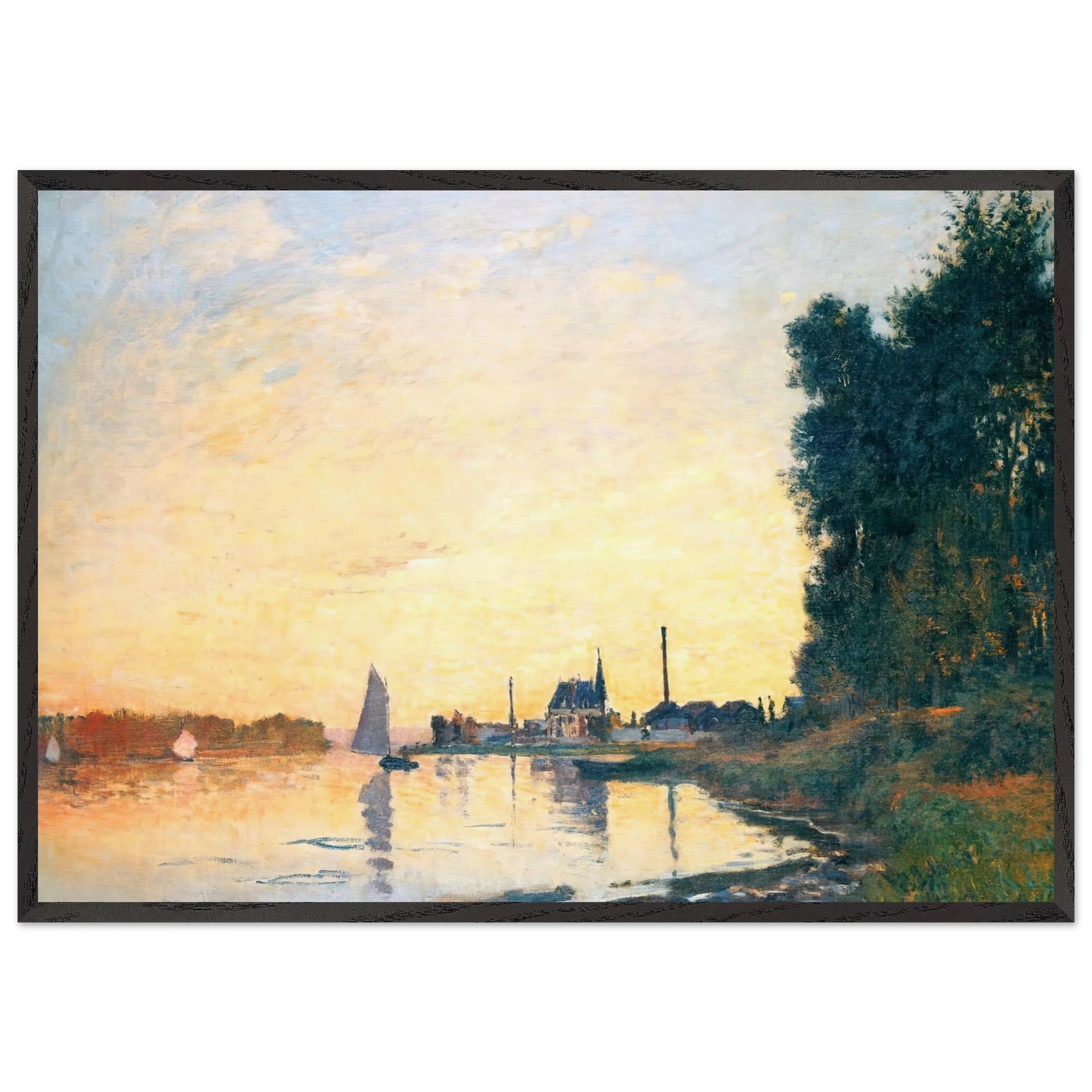 Argenteuil Late Afternoon - claude monet 70x100 cm / 28x40 inches Framed Art Print – Black Wooden Frame