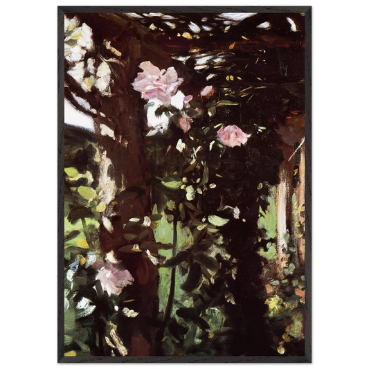 A Rose Trellis Roses at Oxfordshire - John Singer Sargent 70x100 cm / 28x40 inches Framed Art Print – Black Wooden Frame