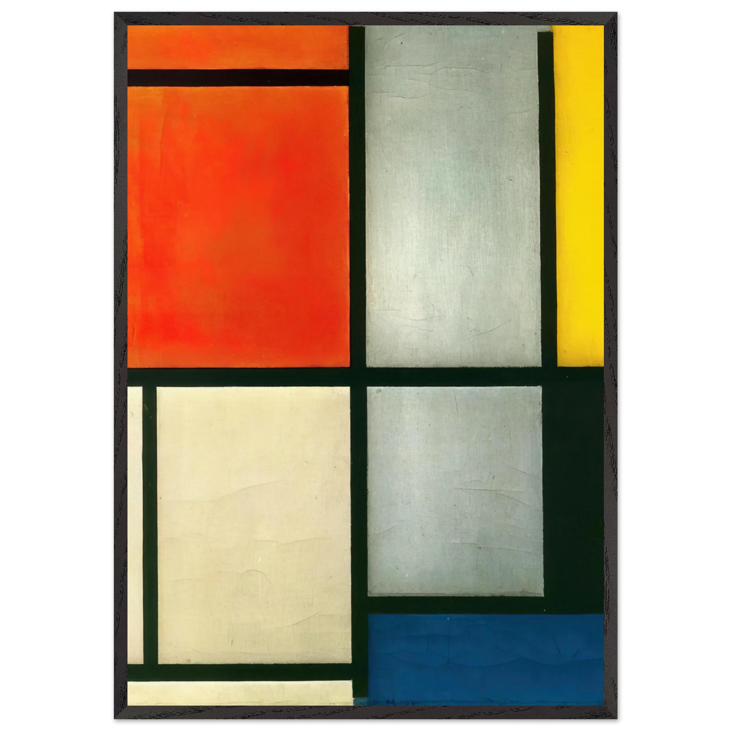 Tableau 3 with Orange -Red Yellow Black Blue and Gray - Piet Mondrian 70x100 cm / 28x40 inches Framed Art Print – Black Wooden Frame