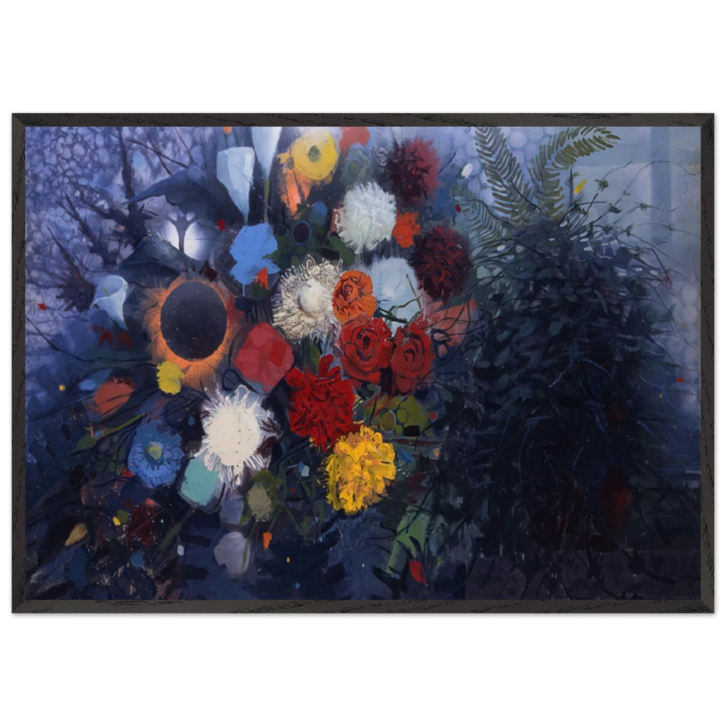 Flowers No 1 - 1975 - Gebre Kristos Desta 70x100 cm / 28x40 inches Framed Art Print – Black Wooden Frame