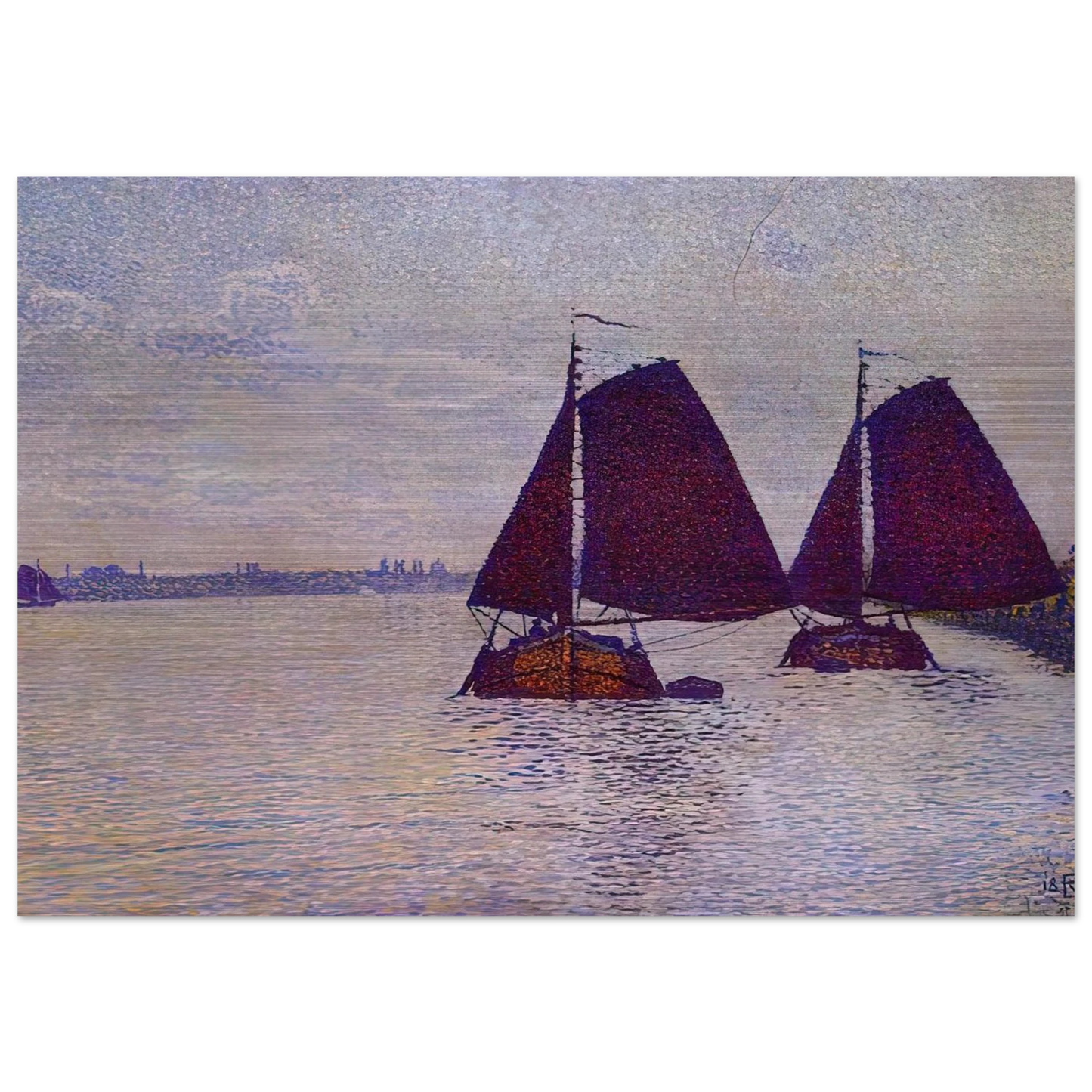 BARGES ON THE RIVER SCHELDT 1892 - Theo van Rysselberghe Brushed Aluminum Print - 70x100 cm / 28x40 inches | Theo van Rysselberghe Aluminum Print | Theo van Rysselberghe Prints