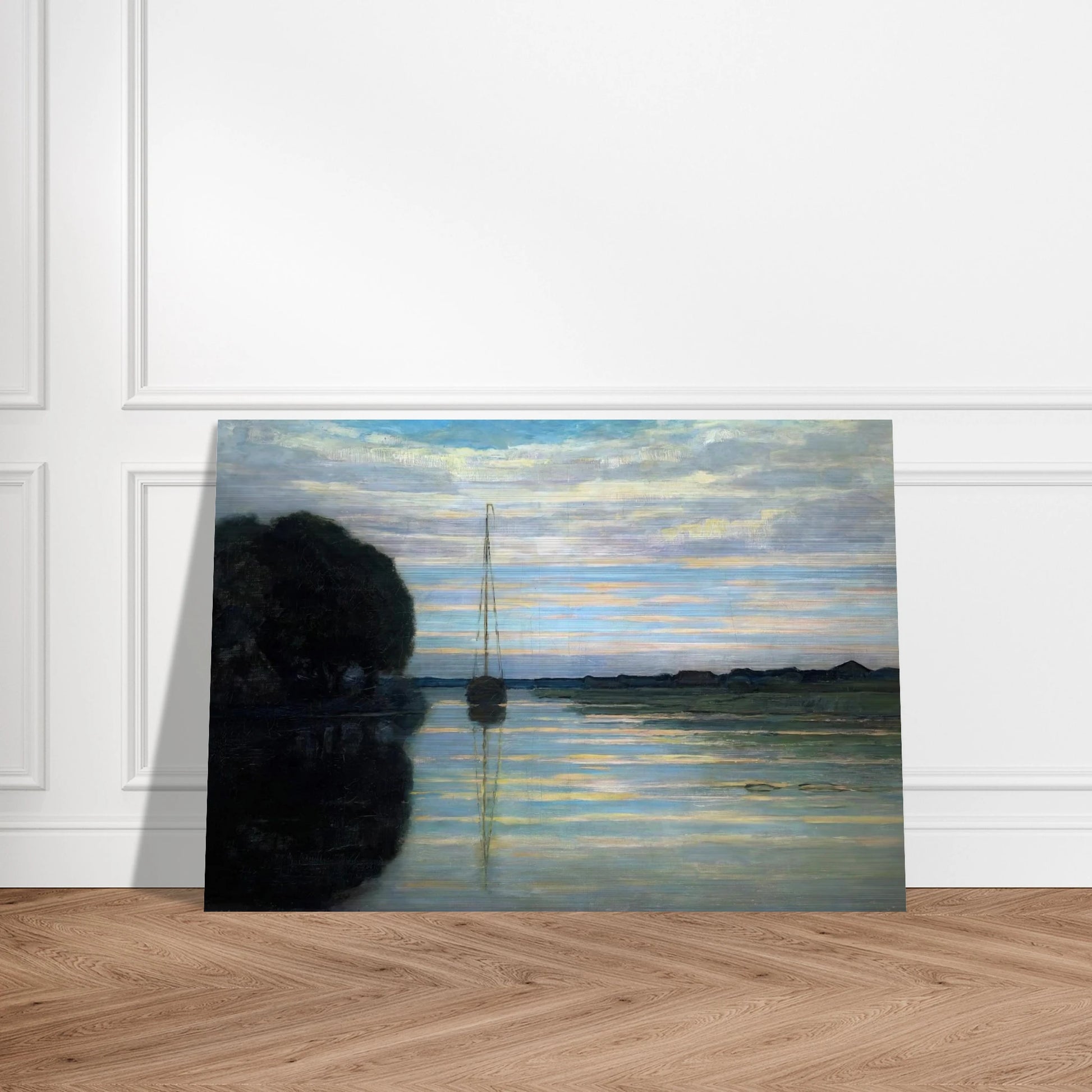 River view with a boat Sun - Piet Mondrian Brushed Aluminum Print - 70x100 cm / 28x40 inches | Piet Mondrian Aluminum Print | Piet Mondrian Prints