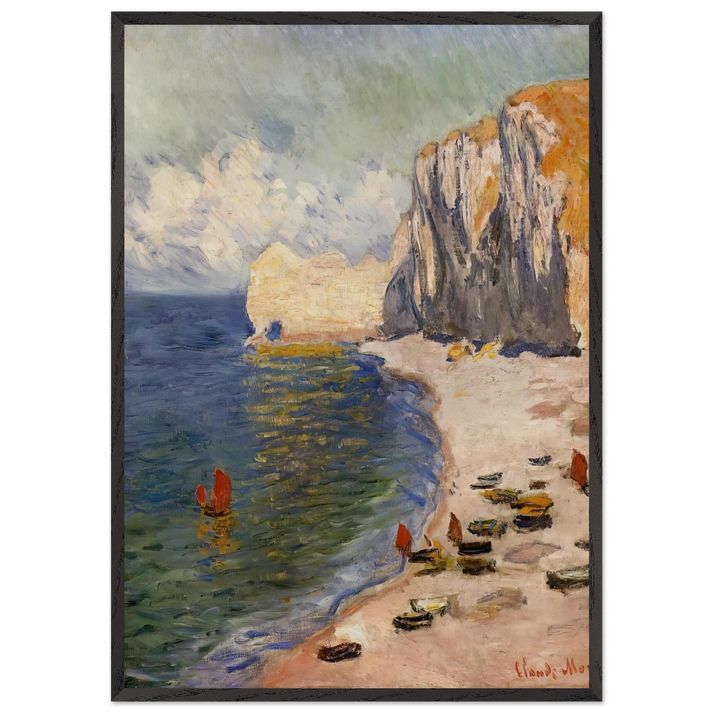 The Beach and the Falaise dAmont - claude monet 70x100 cm / 28x40 inches Framed Art Print – Black Wooden Frame