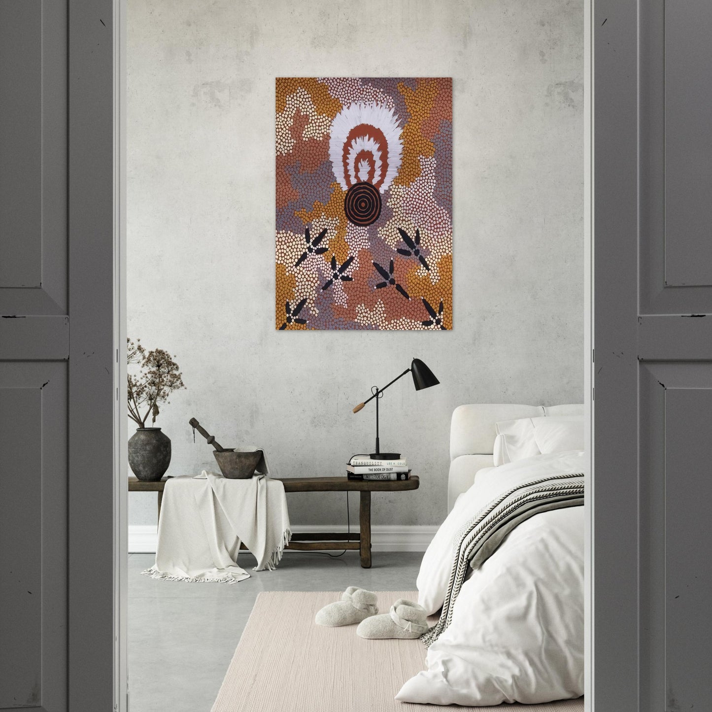 Eagle Dreaming at Mt. Allan - 1989 - Clifford Possum Tjapaltjarri Brushed Aluminum Print - 70x100 cm / 28x40 inches | Clifford Possum Tjapaltjarri Aluminum Print | Clifford Possum Tjapaltjarri Prints