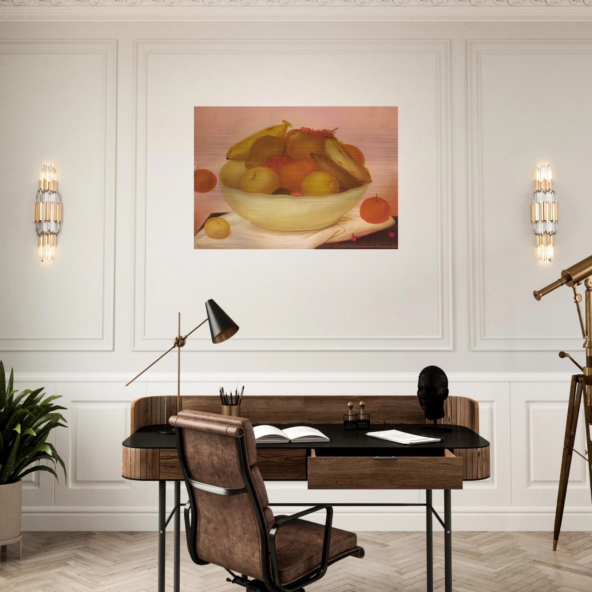 STILL LIFE WITH ORANGE FALLING - Fernando Botero Brushed Aluminum Print - 70x100 cm / 28x40 inches | Fernando Botero Aluminum Print | Fernando Botero Prints