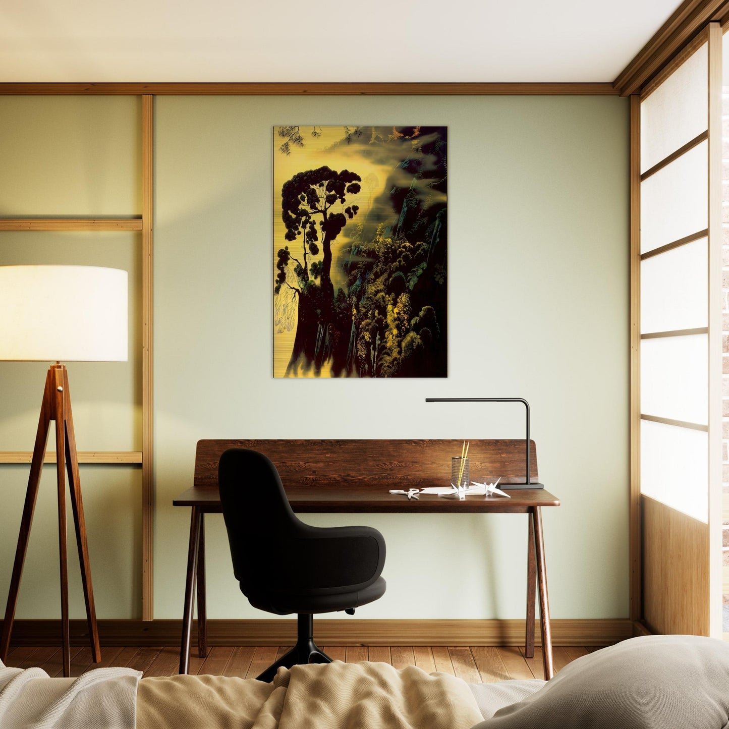 Sunset Silhouette - Eyvind Earle Brushed Aluminum Print - 70x100 cm / 28x40 inches | Eyvind Earle Aluminum Print | Eyvind Earle Prints