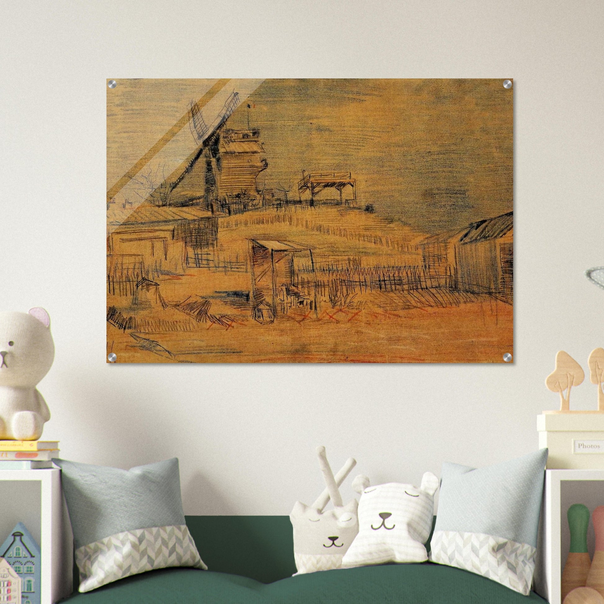 Gardens on Montmartre and the Blute-Fin Windmill - Vincent van Gogh Acrylic Print - 70x100 cm / 28x40″ inches