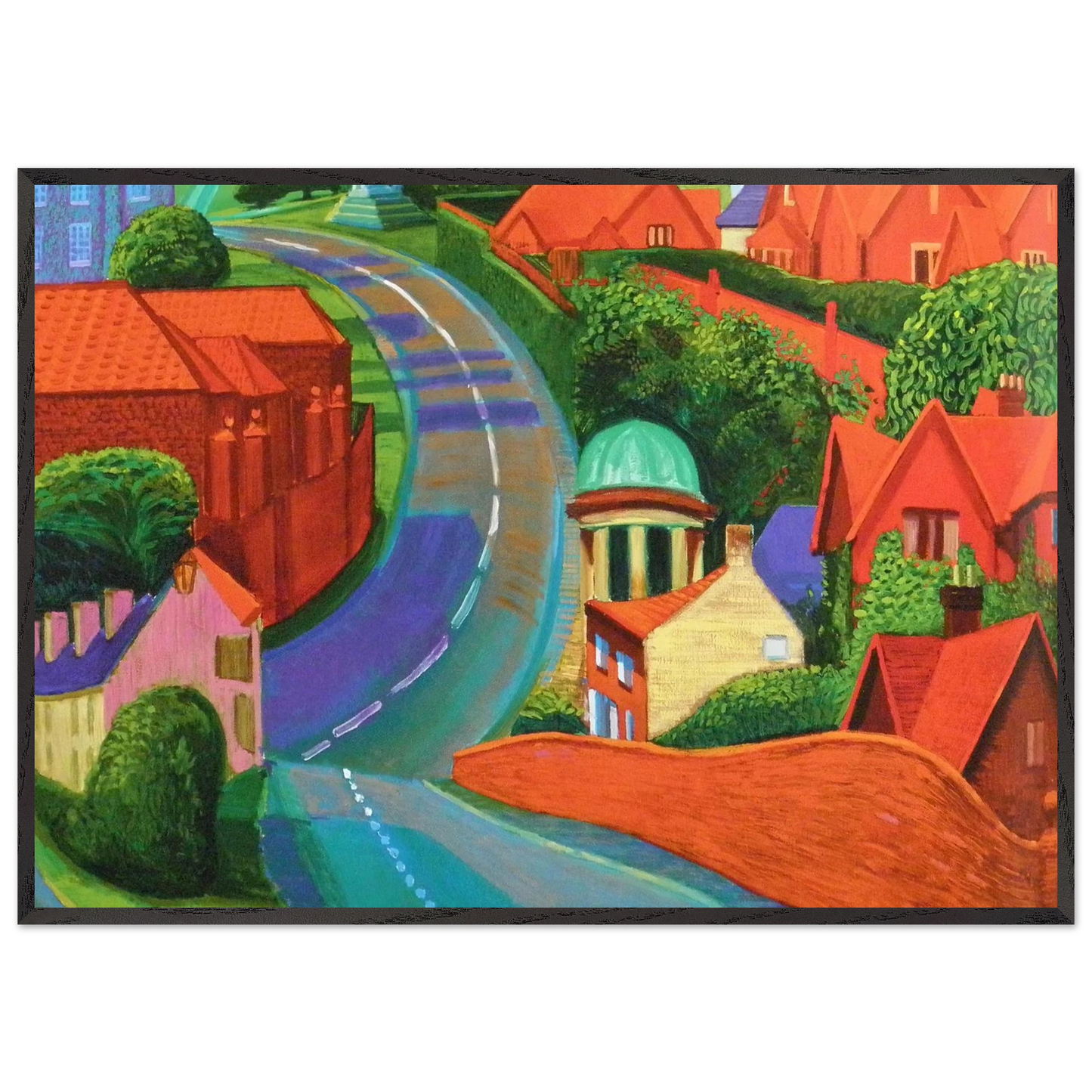 David Hockney - The Road to York Through Sledmere - 30x45 cm / 12x18 inches - Premium Wooden Framed Poster With Fine Art Paper-canvas - Black frame