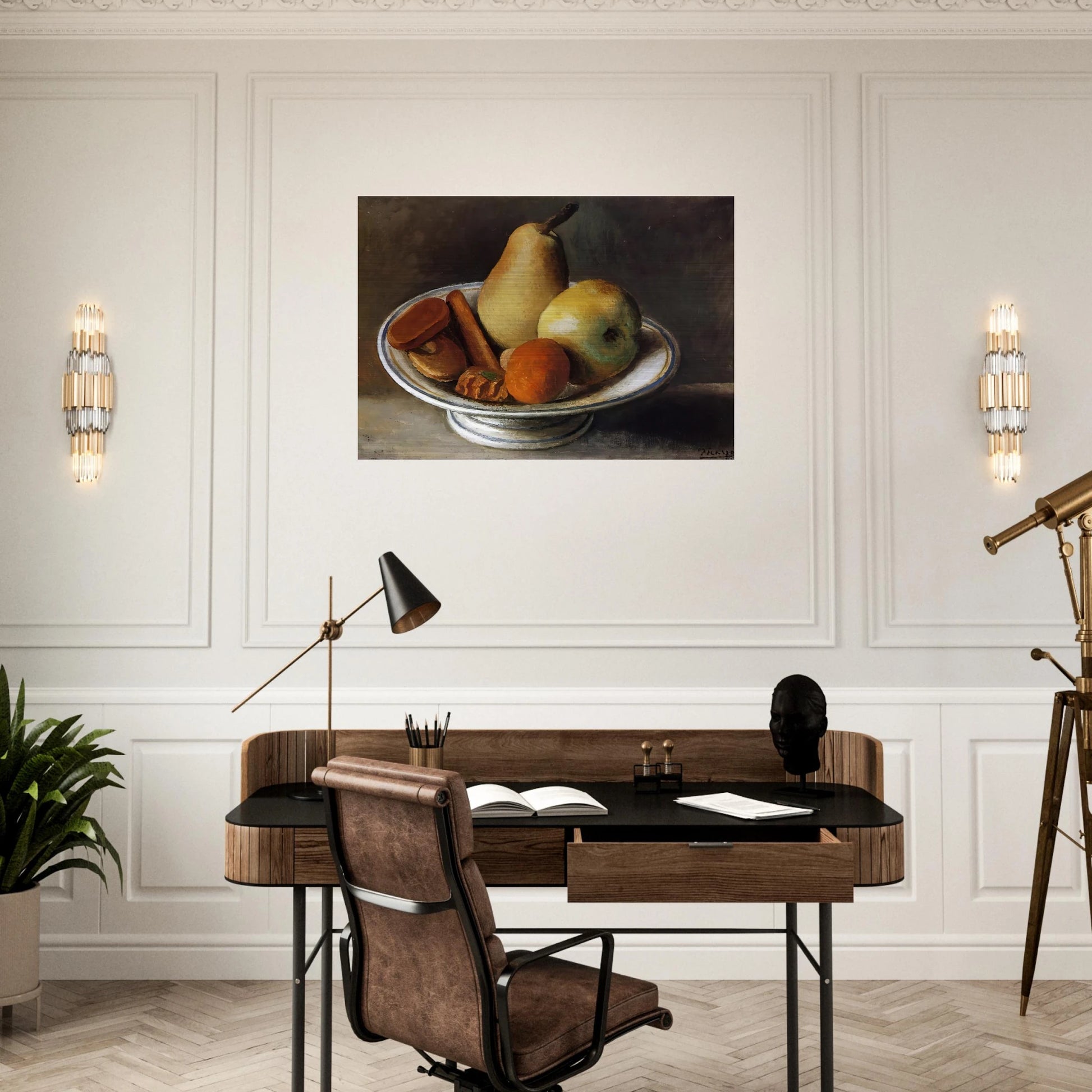 Fruit Bowl with Fruit - 1918 - Pablo Picasso Brushed Aluminum Print - 70x100 cm / 28x40 inches | Pablo Picasso Aluminum Print | Pablo Picasso Prints