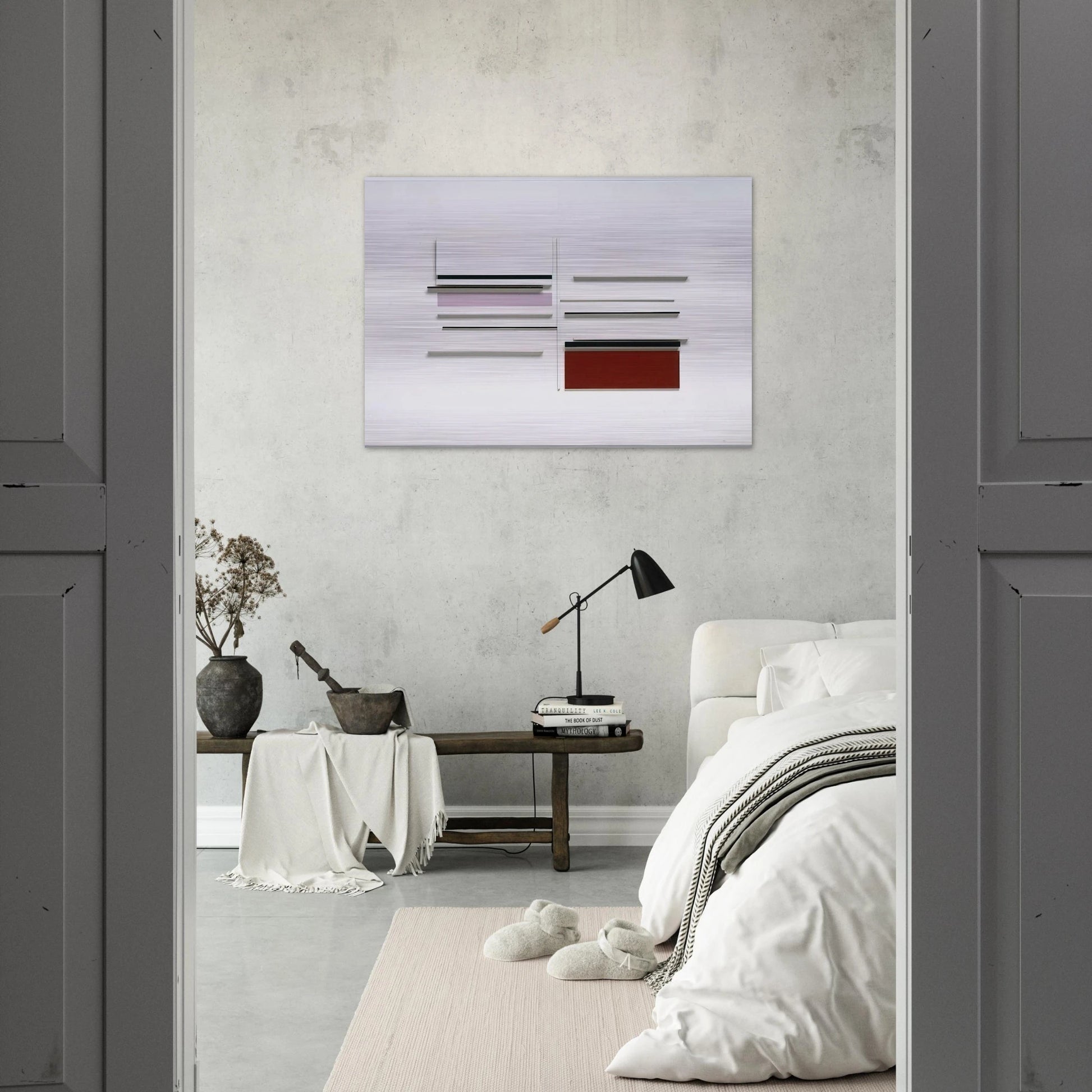 ABSTRACT IN WHITE BLACK INDIAN AND LILAC 1957 - Victor Pasmore Brushed Aluminum Print - 70x100 cm / 28x40 inches | Victor Pasmore Aluminum Print | Victor Pasmore Prints