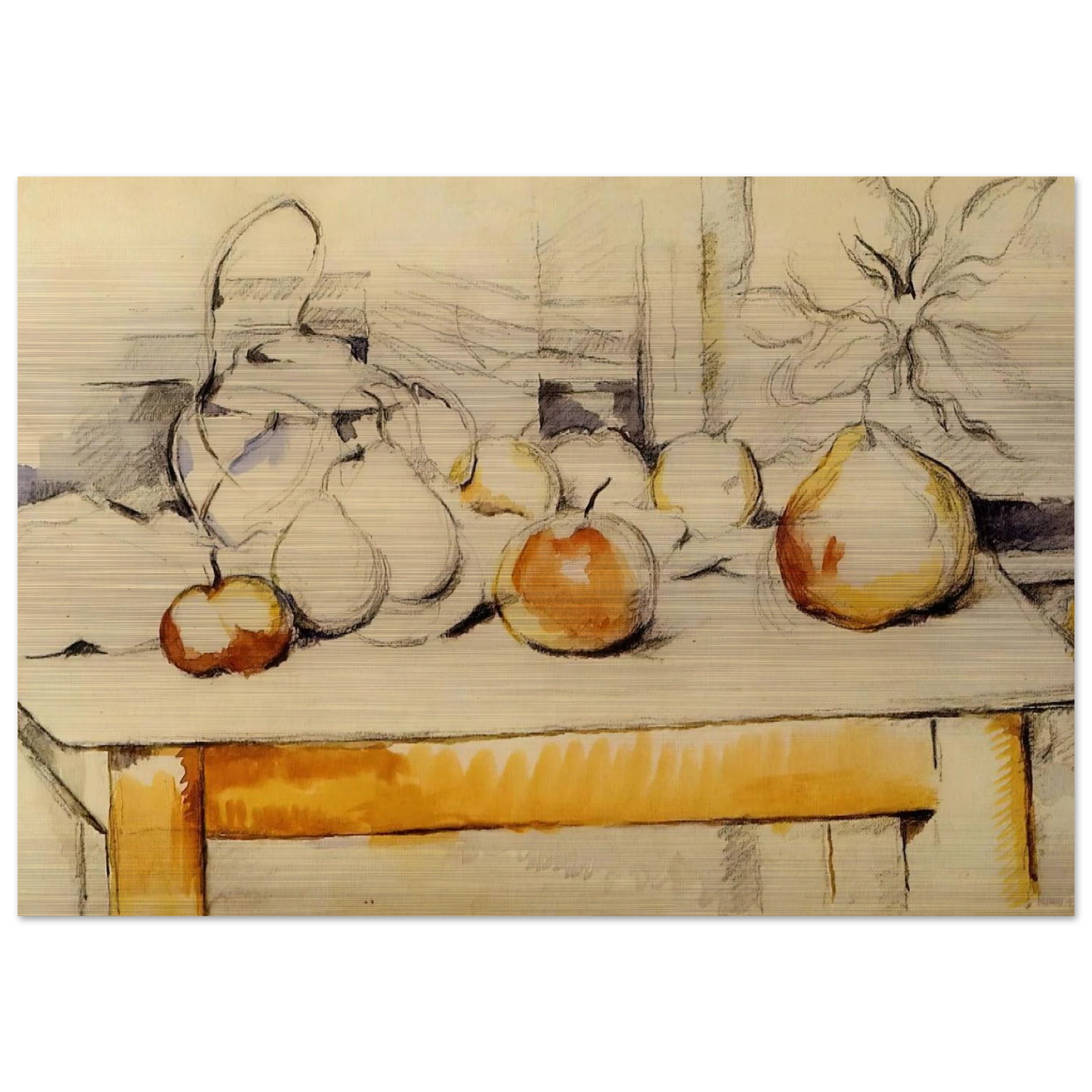 Pot of Ginger and Fruits on a Table - Paul Cézanne Brushed Aluminum Print - 70x100 cm / 28x40 inches | Paul Cézanne Aluminum Print | Paul Cézanne Prints
