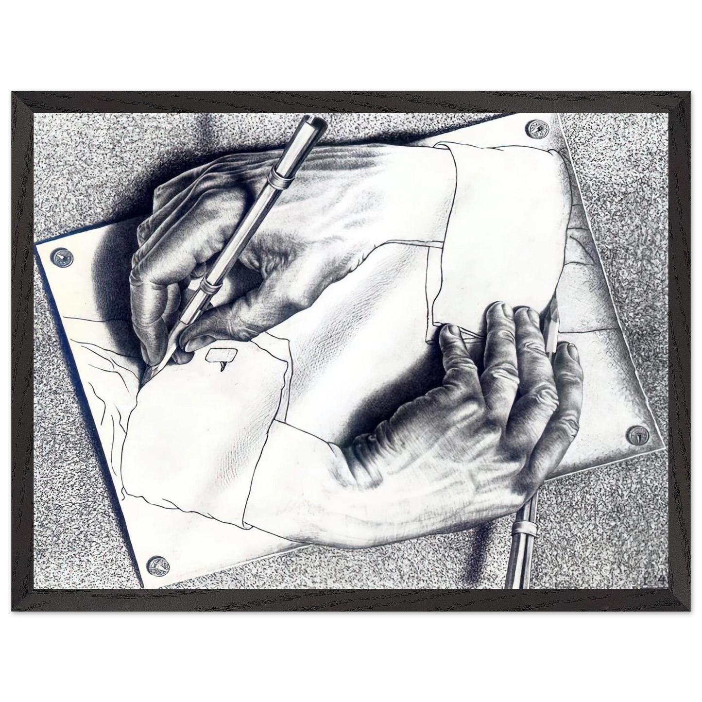 MC Escher - DRAWING HANDS Wall Art - 30x40 cm / 12x16 inches - Premium Wooden Framed Poster With Fine Art Paper-canvas - White frame