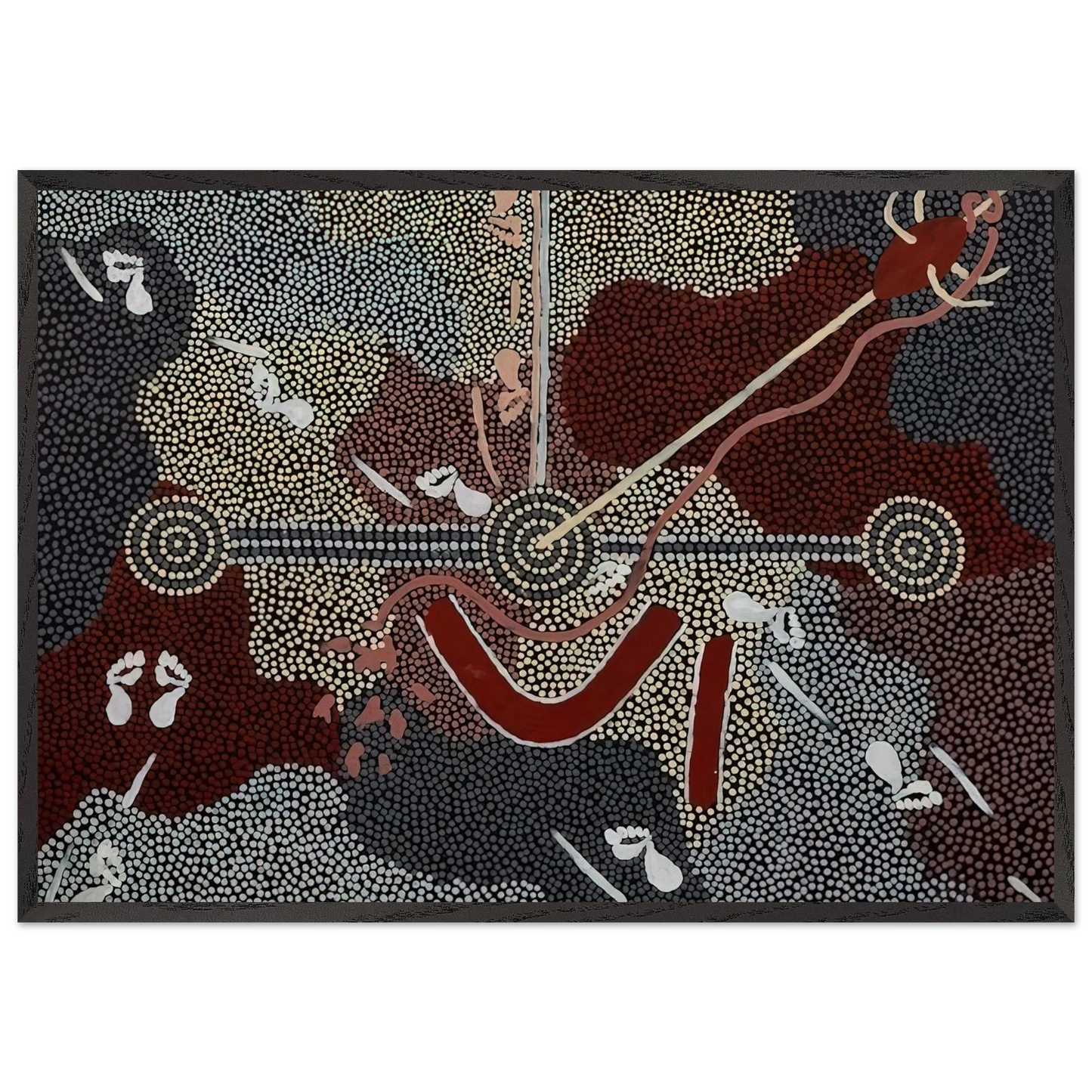 Love Story - 1998 - Clifford Possum Tjapaltjarri 70x100 cm / 28x40 inches Framed Art Print – Black Wooden Frame