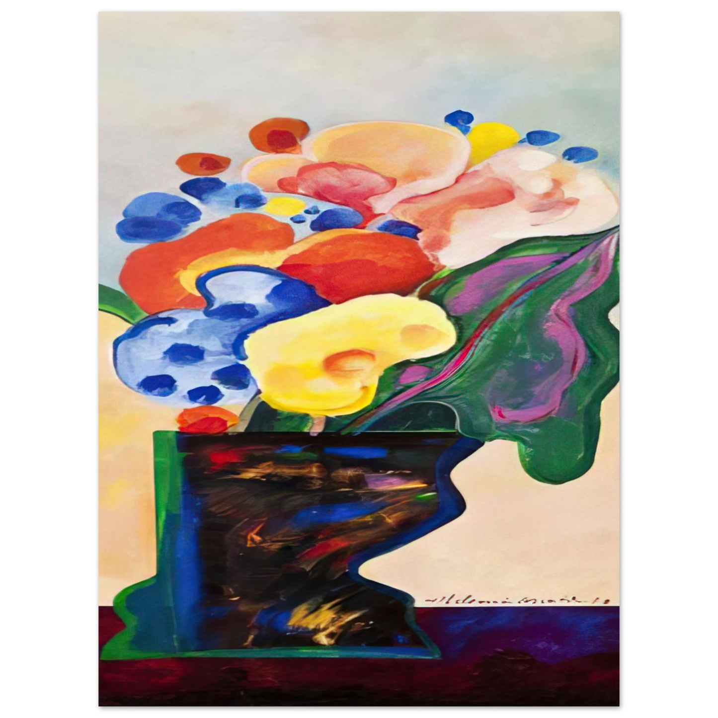 Aldemir Martins - Vase With Flowers - 1990  75x100 cm / 30x40inches Fine Art Poster