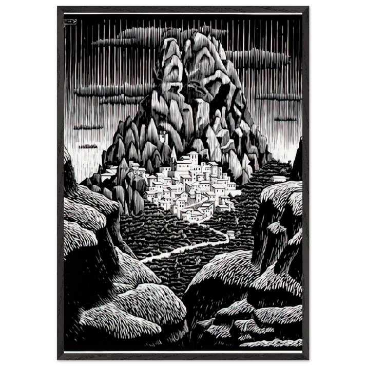 PENTEDATTIO CALABRIA JANUARY 1930 1930 - MC Escher 70x100 cm / 28x40 inches Framed Art Print – Black Wooden Frame | Maurits Cornelis Escher Prints