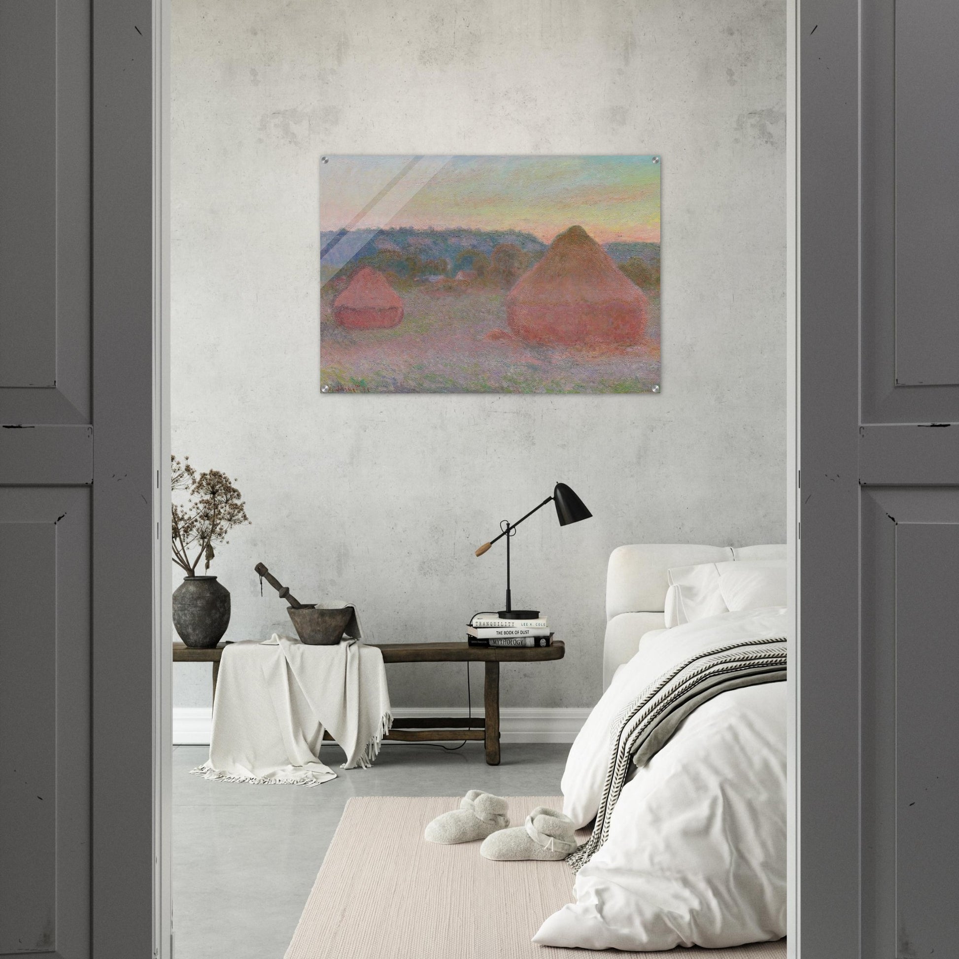 Stacks of Wheat End of Day, Autumn - claude monet Acrylic Print - 70x100 cm / 28x40″ inches | claude monet Wall Art | claude monet Prints