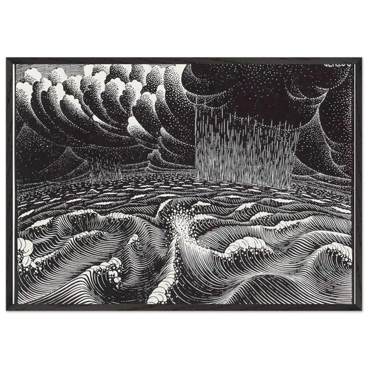 THE 2ND DAY OF THE CREATION - MC Escher 70x100 cm / 28x40 inches Framed Art Print – Black Wooden Frame | Maurits Cornelis Escher Prints