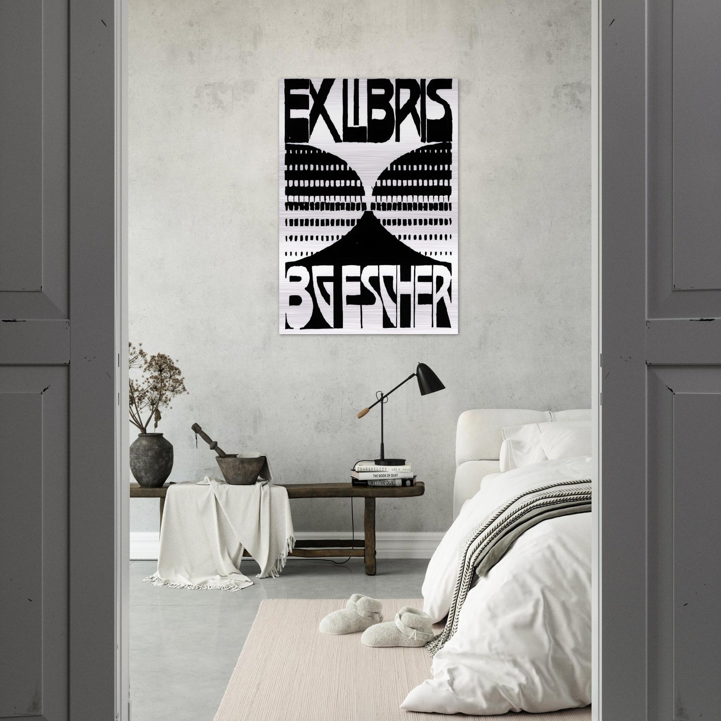 BOOKPLATE B G ESCHER BEER - MC Escher Brushed Aluminum Print - 70x100 cm / 28x40 inches | MC Escher Aluminum Print | MC Escher Prints | Maurits Cornelis Escher Prints