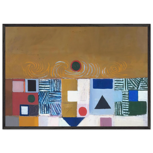 SQUARE MOTIF BLUE AND GOLD THE ECLIPSE 1950 - Victor Pasmore 70x100 cm / 28x40 inches Framed Art Print – Black Wooden Frame