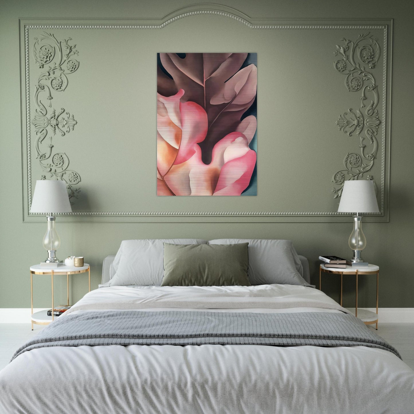 Oak Leaves Pink and Grey - Georgia O'Keeffe Brushed Aluminum Print - 70x100 cm / 28x40 inches | Georgia O'Keeffe Aluminum Print | Georgia O'Keeffe Prints