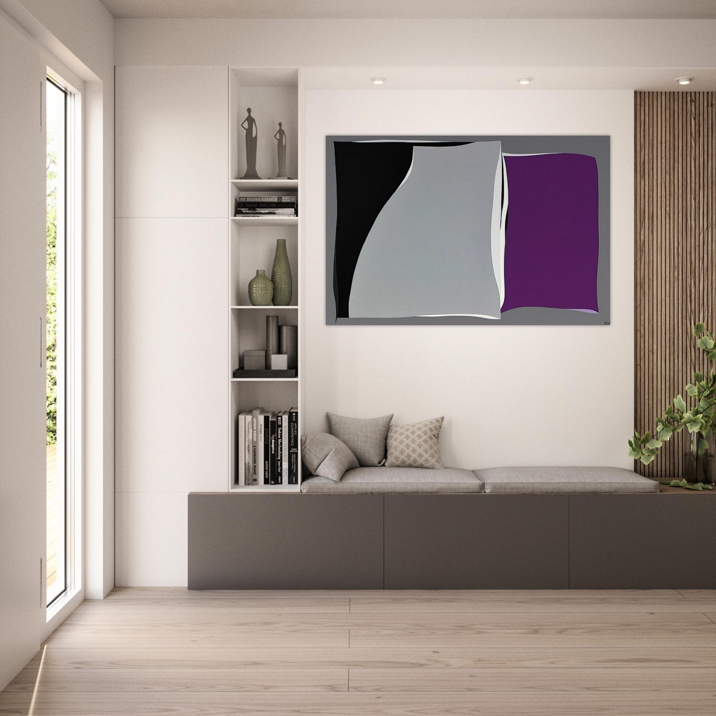 Black  Gray Curves with Purple - 1960 - Karl Benjamin Art Prints - 100x150 cm / 40x60″ inches | Karl Benjamin Poster | Karl Benjamin Prints