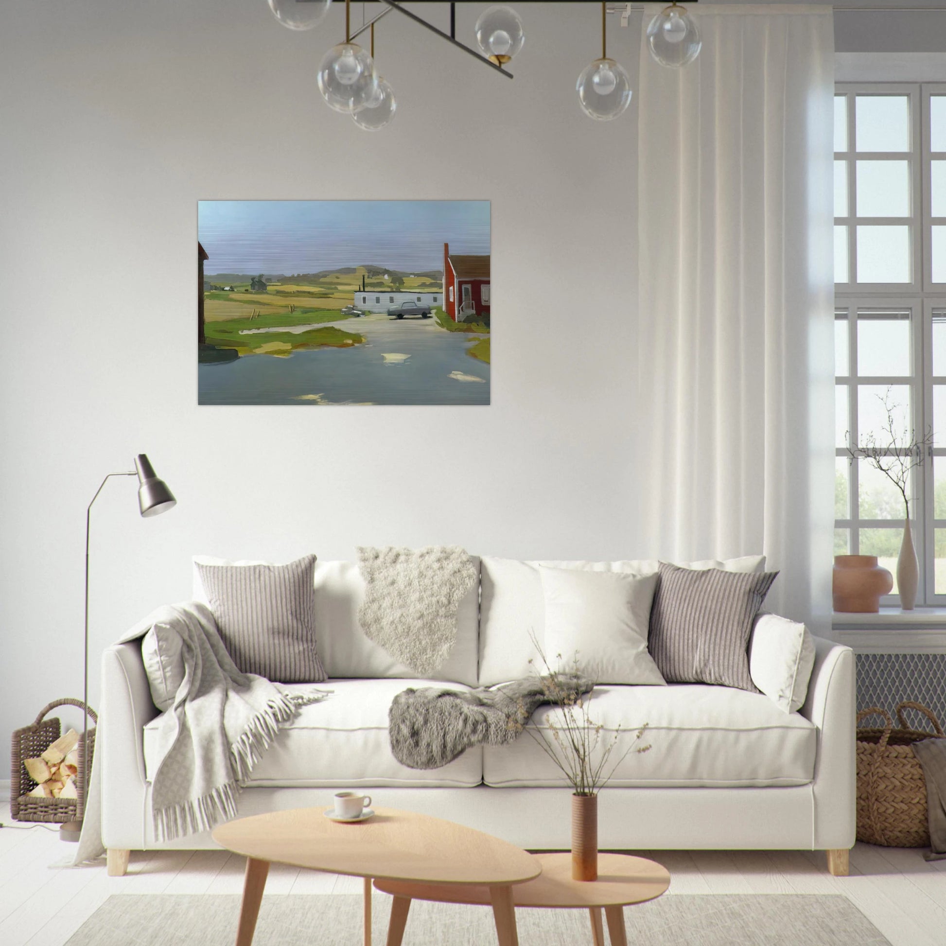 LONG ISLAND LANDSCAPE WITH RED BUILDING 1962 - Fairfield Porter Brushed Aluminum Print - 70x100 cm / 28x40 inches | Fairfield Porter Aluminum Print | Fairfield Porter Prints