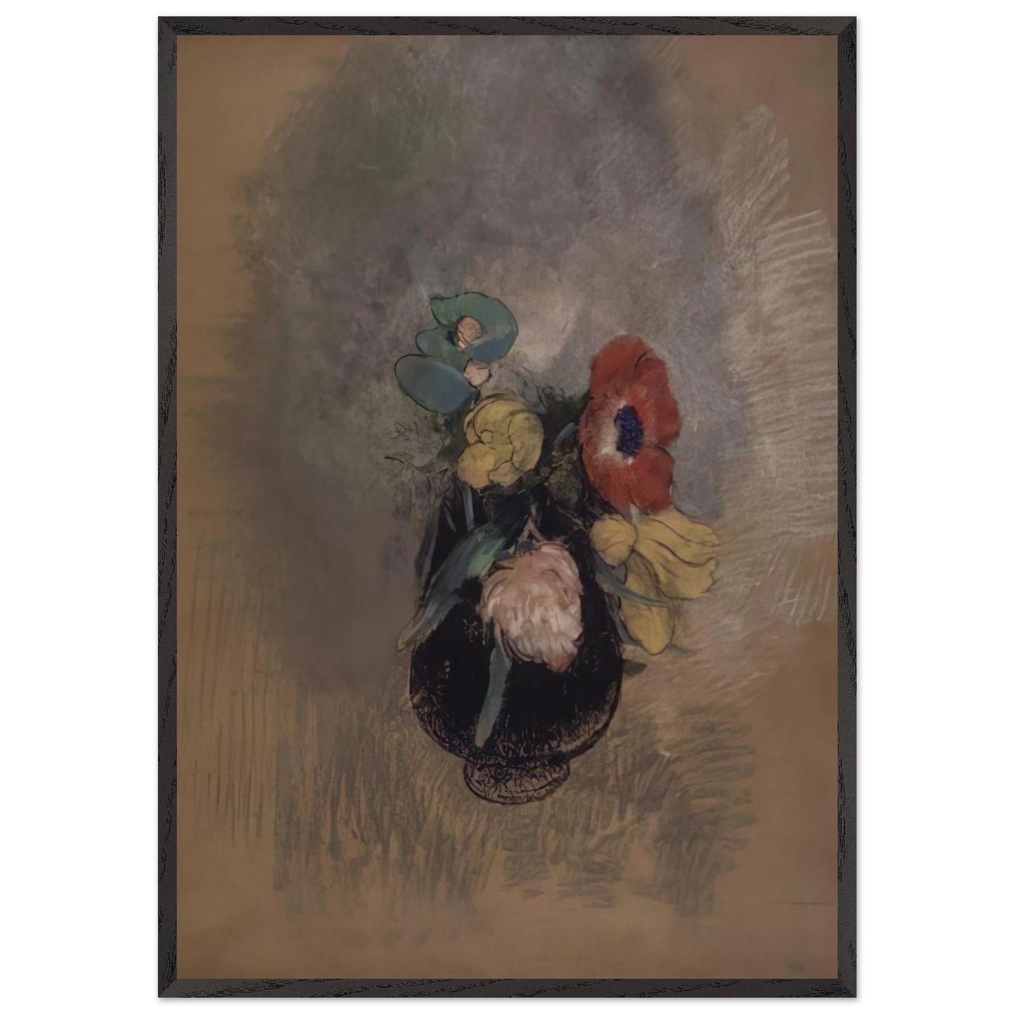 ANEMONES AND TULIPS - Odilon Redon 70x100 cm / 28x40 inches Framed Art Print – Black Wooden Frame