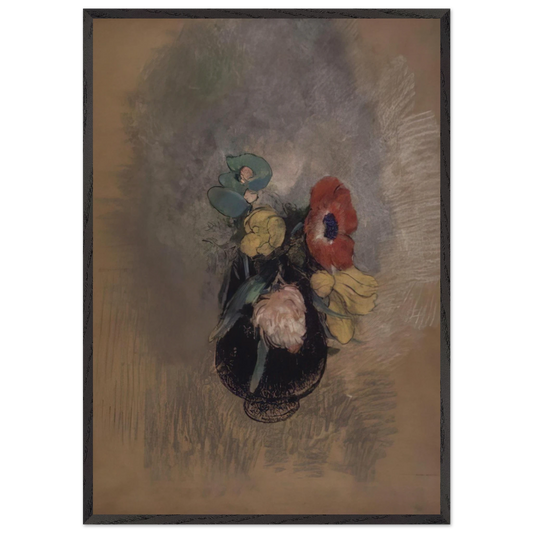 ANEMONES AND TULIPS - Odilon Redon 70x100 cm / 28x40 inches Framed Art Print – Black Wooden Frame