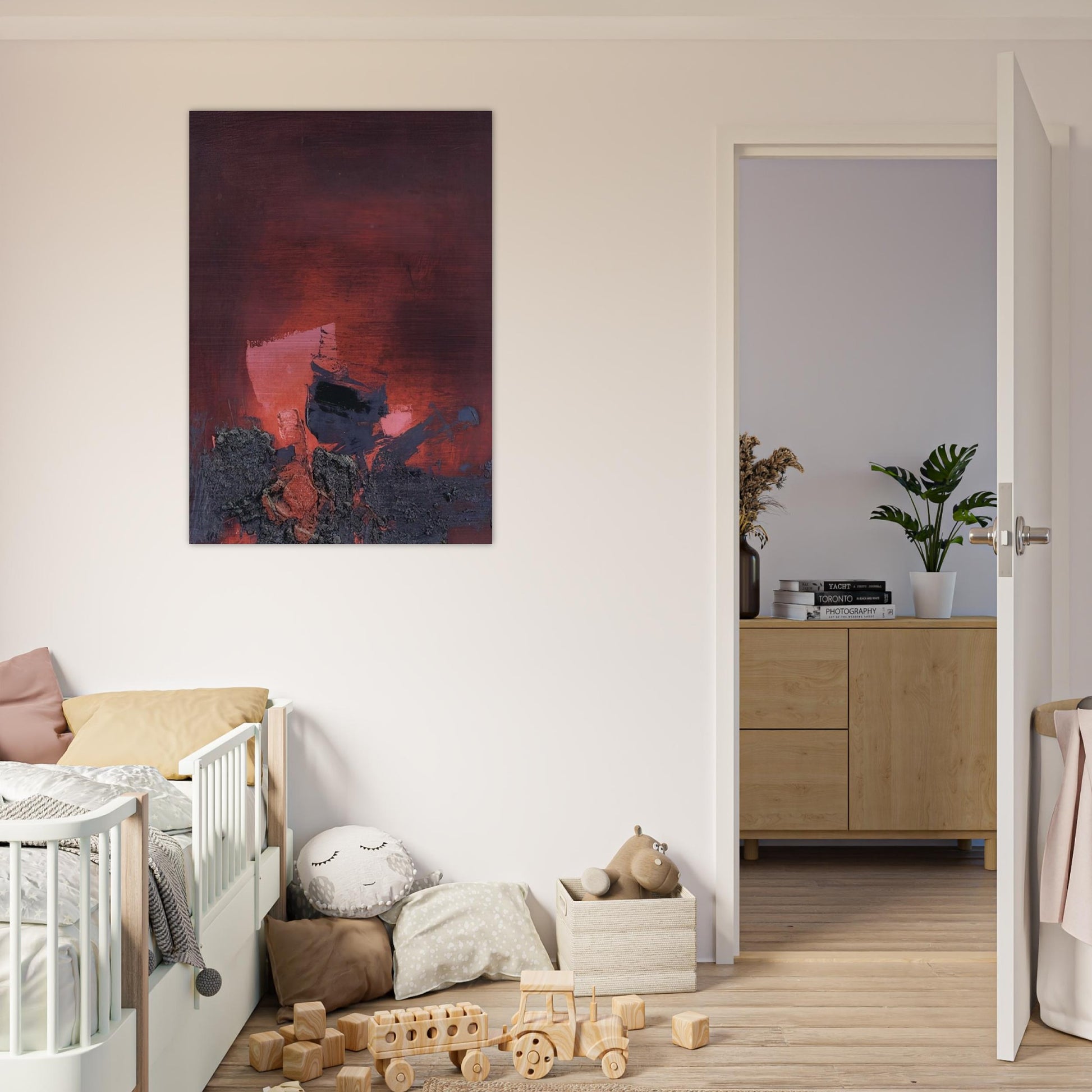 SIN T TULO ABSTRACCI N EN ROSO Y NEGRO - Luis Feito Brushed Aluminum Print - 70x100 cm / 28x40 inches | Luis Feito Aluminum Print | Luis Feito Prints