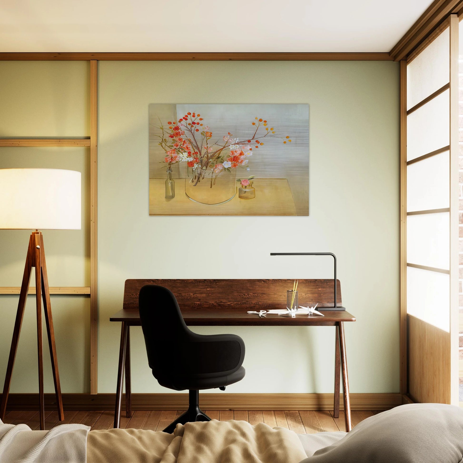 Winter Bouquet flowering quince, rosehaws, narcissus, winter rose and camellia - 1977 - Morris Graves Brushed Aluminum Print - 70x100 cm / 28x40 inches | Morris Graves Aluminum Print | Morris Graves Prints