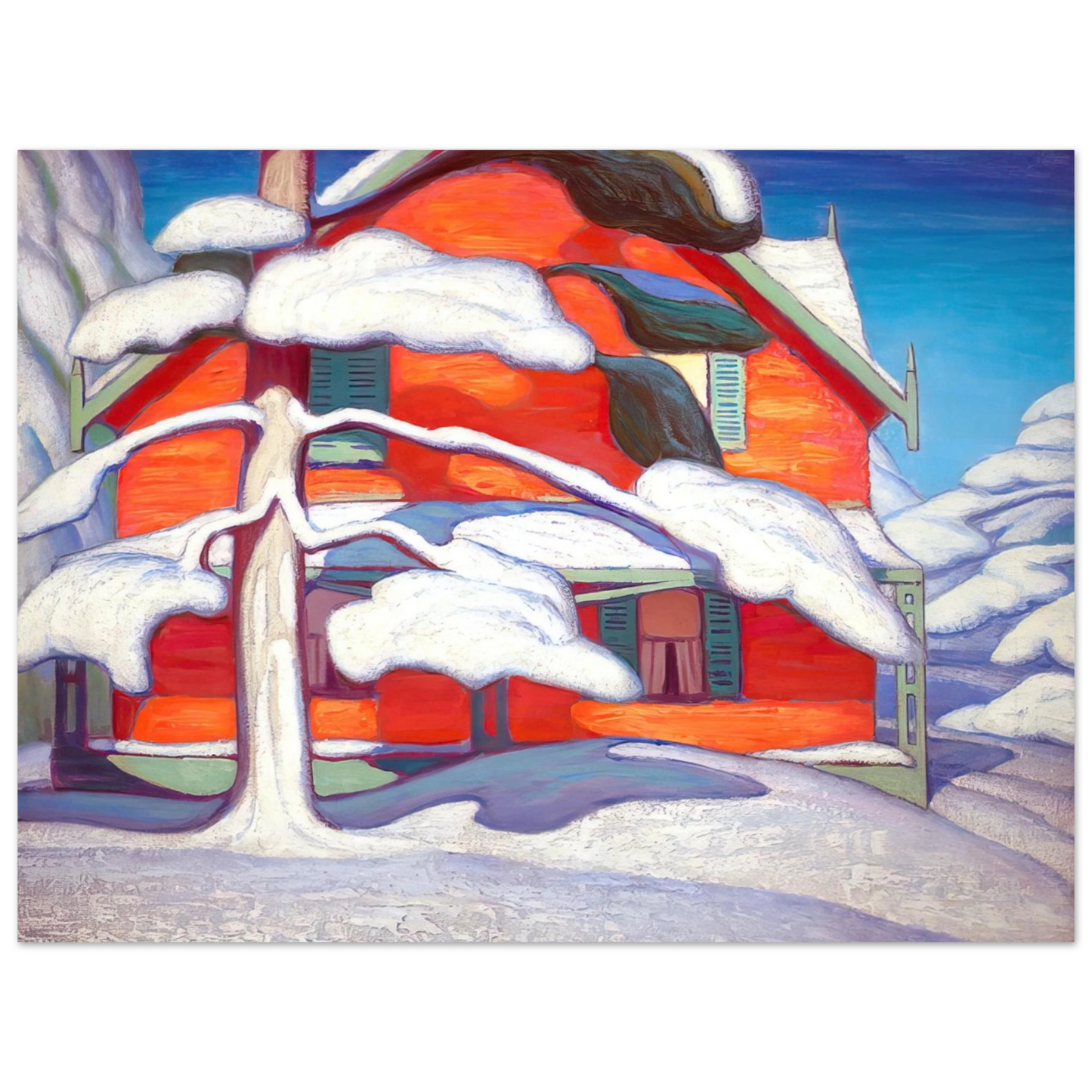 Lawren Harris - Pine Tree and Red House, Winter City - 1924  75x100 cm / 30x40inches Fine Art Poster
