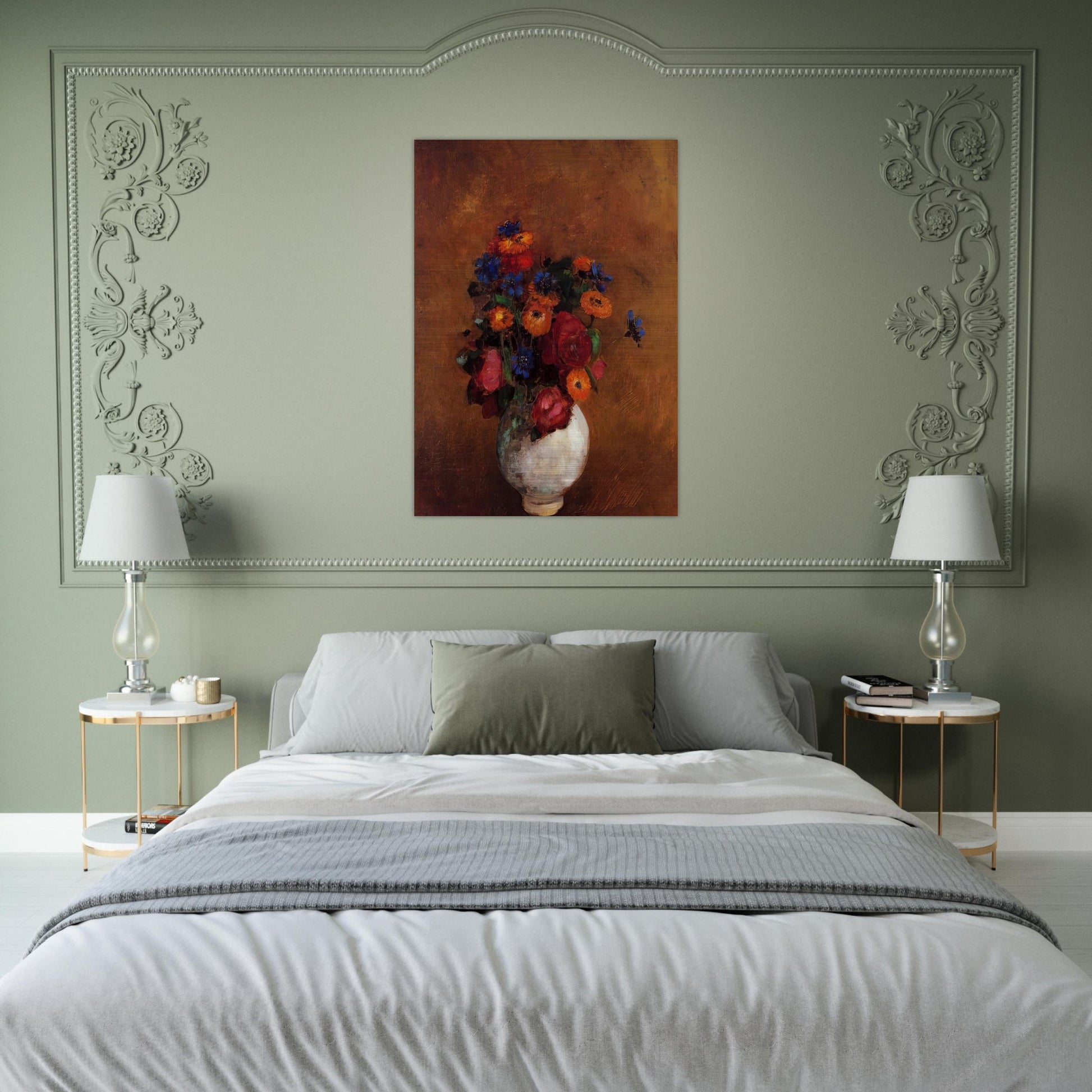 BOUQUET OF FLOWERS IN A WHITE VASE - Odilon Redon Brushed Aluminum Print - 70x100 cm / 28x40 inches | Odilon Redon Aluminum Print | Odilon Redon Prints