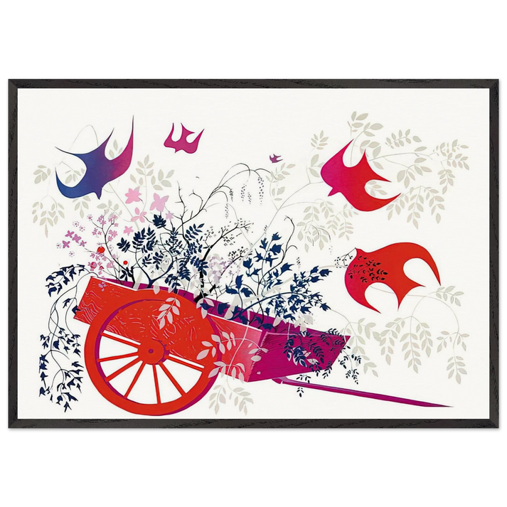Red Wagon  Foliage - Eyvind Earle 70x100 cm / 28x40 inches Framed Art Print – Black Wooden Frame