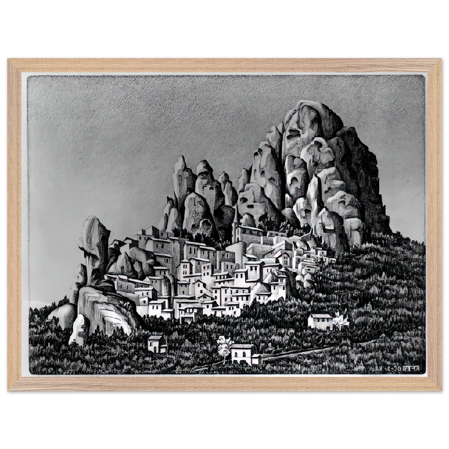 MC Escher - PENTEDATTIO CALABRIA OCTOBER 1930 1930 Wall Art - 60x80 cm / 24x32 inches - Premium Wooden Framed Poster With Fine Art Paper-canvas - Black frame