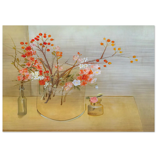 Winter Bouquet flowering quince, rosehaws, narcissus, winter rose and camellia - 1977 - Morris Graves Brushed Aluminum Print - 70x100 cm / 28x40 inches | Morris Graves Aluminum Print | Morris Graves Prints