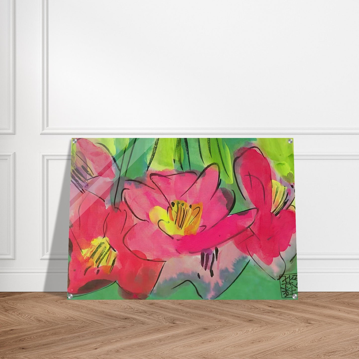 The Pinkest Flowers - Naïve Art Primitivism, Pop Art - Walasse Ting Acrylic Print - 70x100 cm / 28x40″ inches