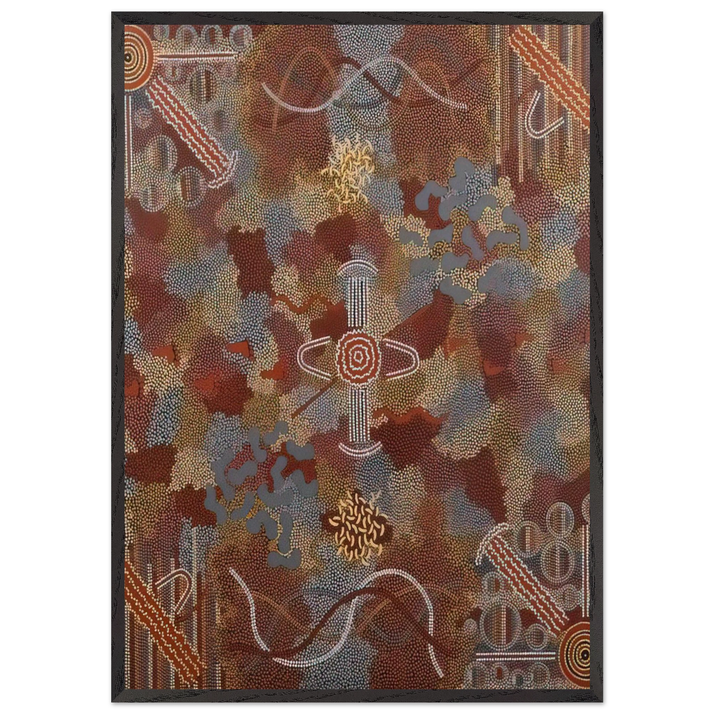 Frog Dreaming - 1989 - Clifford Possum Tjapaltjarri 70x100 cm / 28x40 inches Framed Art Print – Black Wooden Frame